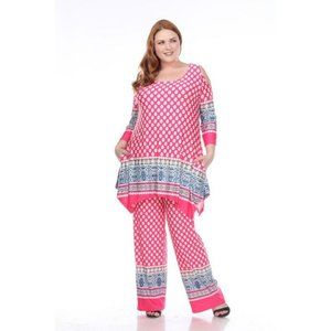 Plus Size Pink Dots Print Tops & Pajama Set Multisize WM 021